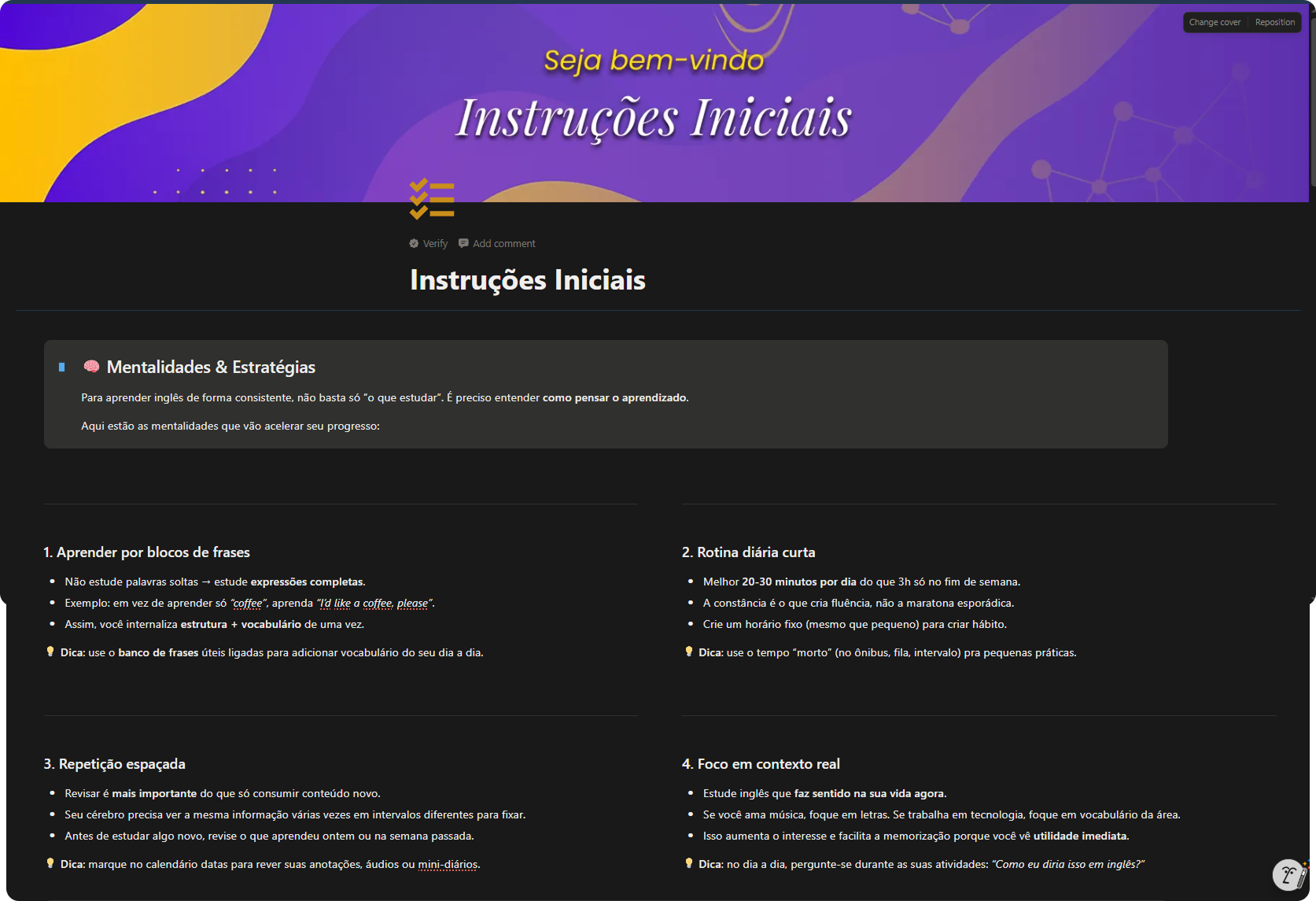 Configuração inicial do Planner no Notion